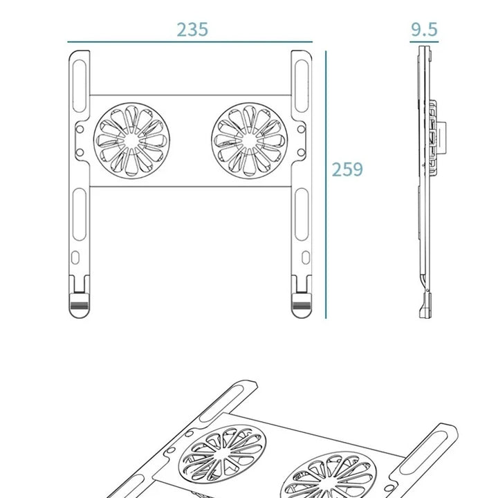 Laptop Cooling Stand with 2 USB Fan Laptop Cooler Stand Pad Cooling for Notebook Heat Dissipation