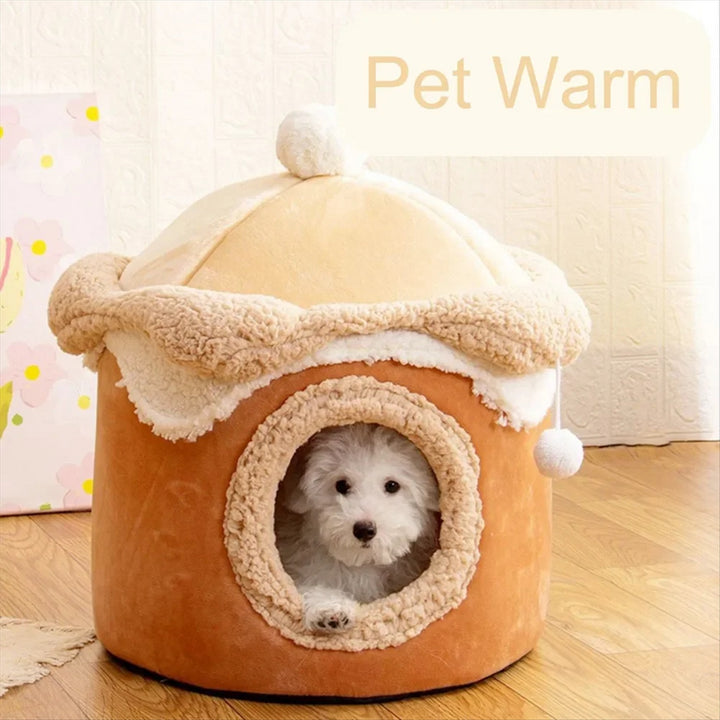 Cat Dog House Cave Warm Winter Deep Sleep Pet Nest Geometric Ice Cream House Fun Comfort Nest for Small Red 40x40cm