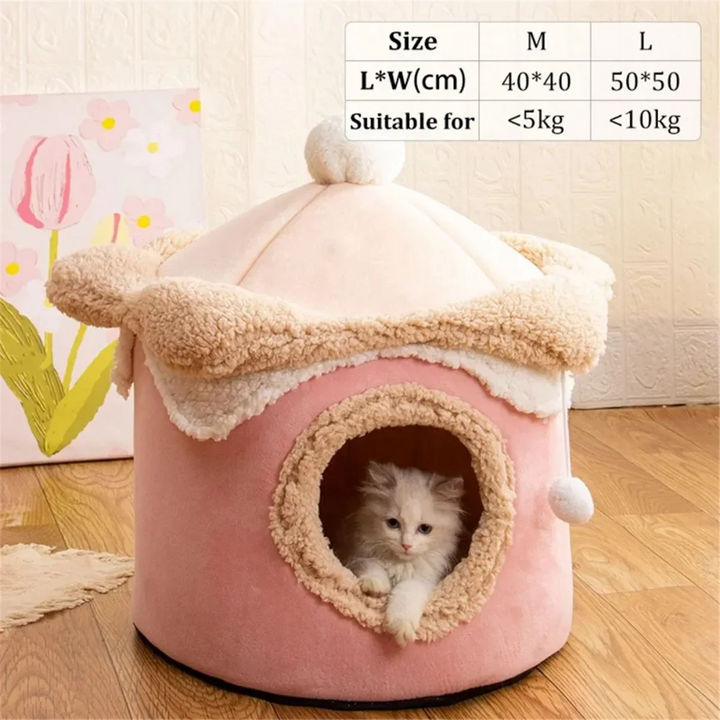 Cat Dog House Cave Warm Winter Deep Sleep Pet Nest Geometric Ice Cream House Fun Comfort Nest for Small Red 40x40cm