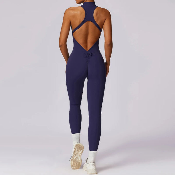 V Back One-piece Suit Women Sports Jumpsuit  Zippers Yoga Rompers Backless Spotswear Women Sleeveles Workout Bodysuits Female