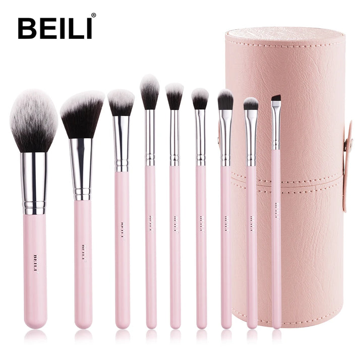 BEILI Makeup Brushes Set with Case Prefessional Foundation Powder Eyeshadow Cosmet Brush kit Pink Make Up Instruments Holder