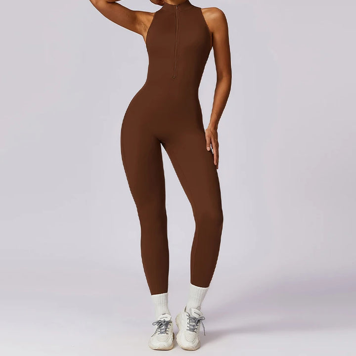 V Back One-piece Suit Women Sports Jumpsuit  Zippers Yoga Rompers Backless Spotswear Women Sleeveles Workout Bodysuits Female