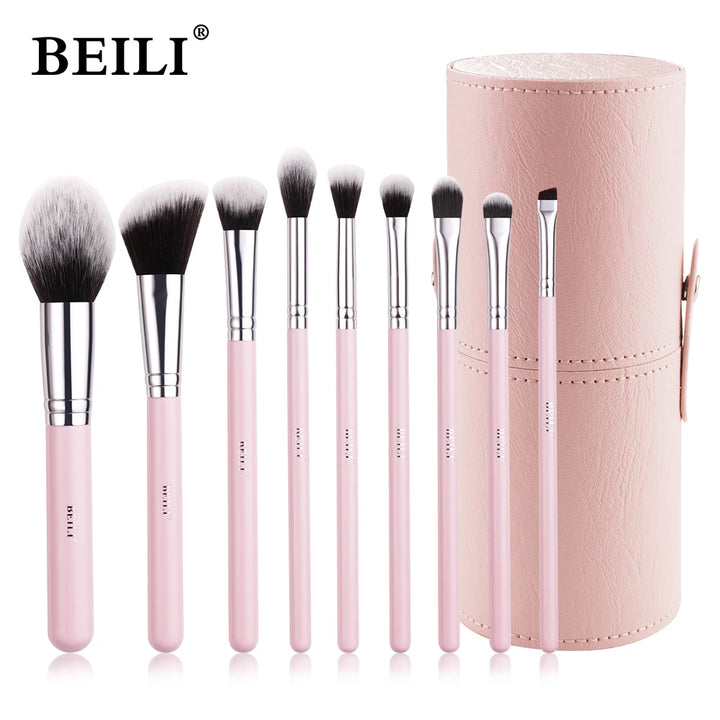 BEILI Makeup Brushes Set with Case Prefessional Foundation Powder Eyeshadow Cosmet Brush kit Pink Make Up Instruments Holder