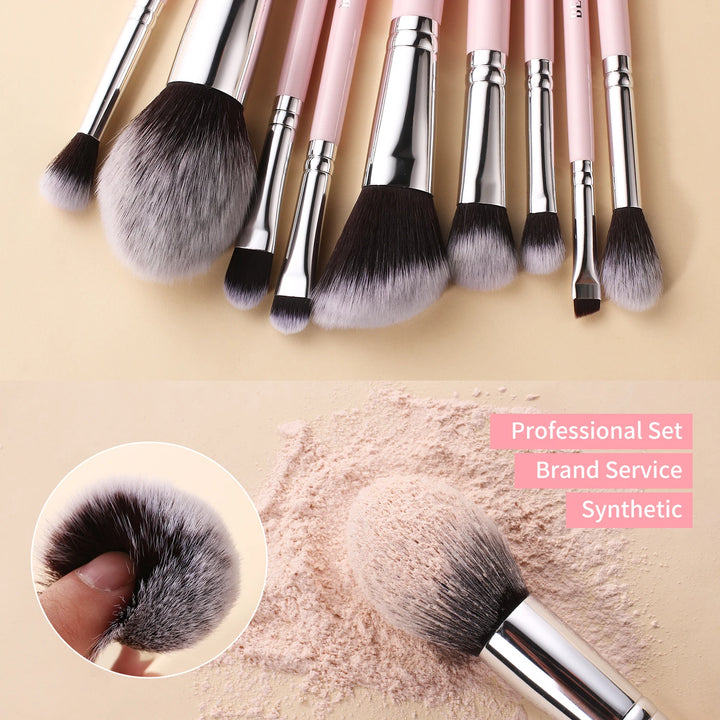 BEILI Makeup Brushes Set with Case Prefessional Foundation Powder Eyeshadow Cosmet Brush kit Pink Make Up Instruments Holder