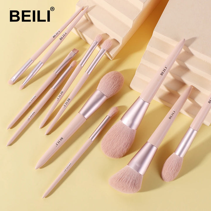 BEILI Makeup Brushes Set with Case Prefessional Foundation Powder Eyeshadow Cosmet Brush kit Pink Make Up Instruments Holder